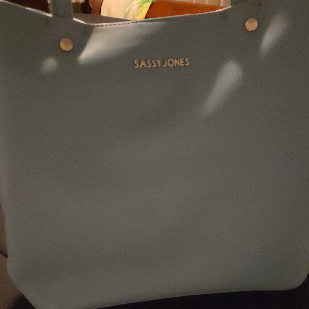 Sassy Jones Light Blue Tote with Gold Hardware